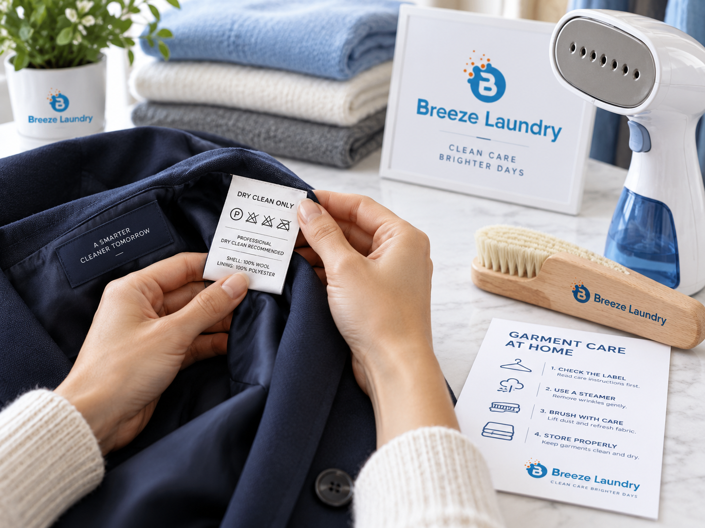 man reading label for fluff and fold.