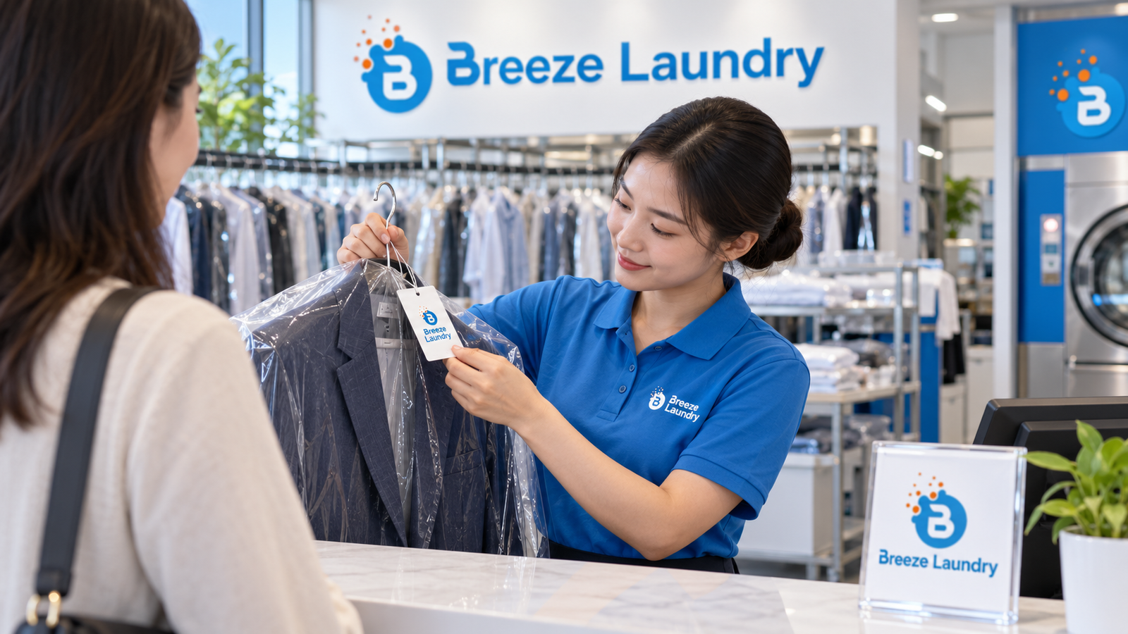 57e39c3f-caf8-494b-a1f6-115d979bb413 - Breeze Laundry Richmond woman explaining how does dry cleaning work to customer.